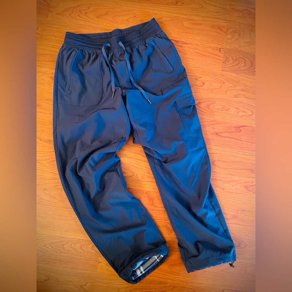 Eddie Bauer Jogger Pants Dusty Blue Flannel Lined Cargo Hiking Stretch Outdoor M